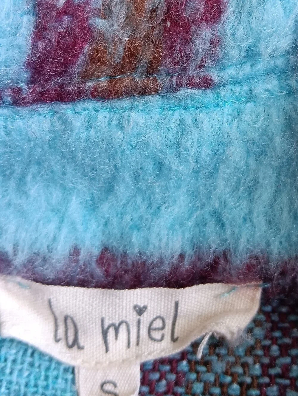 La Miel Turquoise & Burgundy Plaid Button Up Shacket Size Small, Rugged Chore